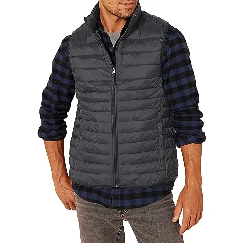 Amazon Essentials Men's Lightweight Water-Resistant Packable Puffer Vest, Black, Medium