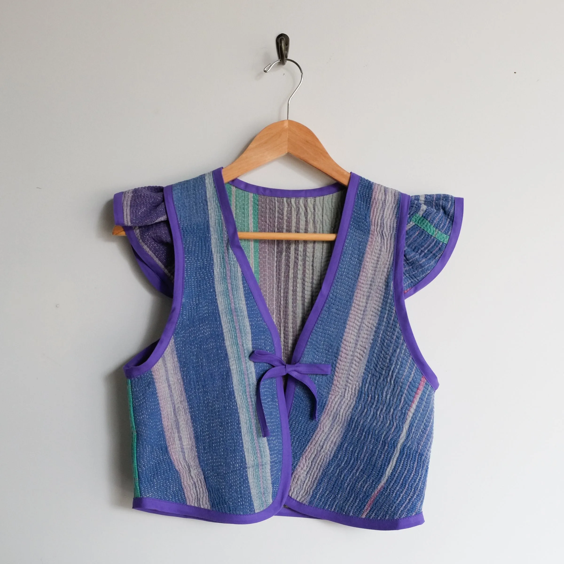 Amelia Flutter Sleeve Vest Lavender Stripes XS072