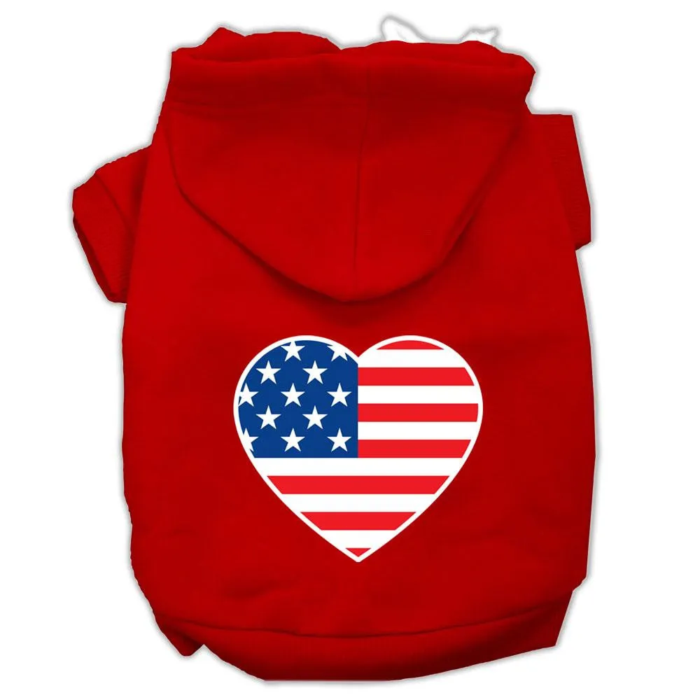 American Flag Heart Screen Print Pet Hoodies Red Size XXL (18)