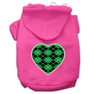 Argyle Heart Green Screen Print Pet Hoodies Bright Pink Size Sm (10)