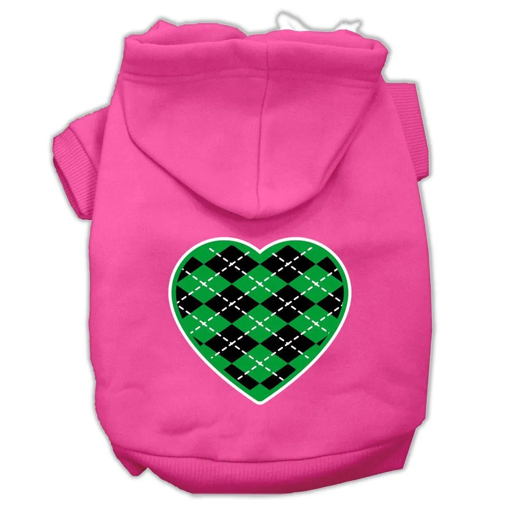 Argyle Heart Green Screen Print Pet Hoodies Bright Pink Size Sm (10)