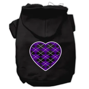 Argyle Heart Purple Screen Print Pet Hoodies Black Size Sm (10)