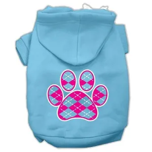 Argyle Paw Pink Screen Print Pet Hoodies Baby Blue Size Xs (8)