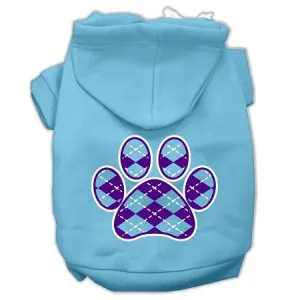 Argyle Paw Purple Screen Print Pet Hoodies Baby Blue Size XL (16)