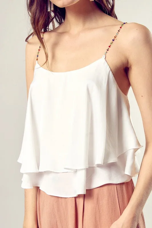 Beaded Shoulder Strap Cami Top