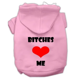 Bitches Love Me Screen Print Pet Hoodies Light Pink Size XL (16)