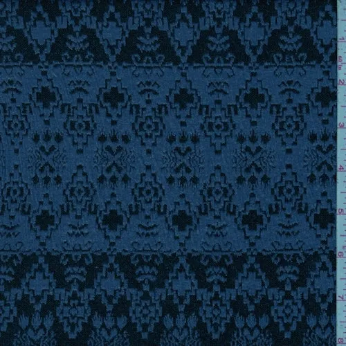 Black/Cobalt Aztec Stripe Jacquard Double Knit Fabric