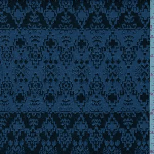 Black/Cobalt Aztec Stripe Jacquard Double Knit Fabric