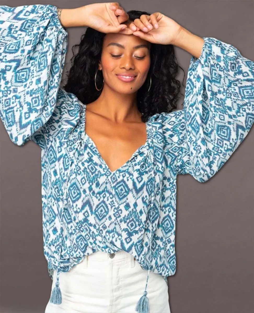 Boho Blouse Denim Ivory