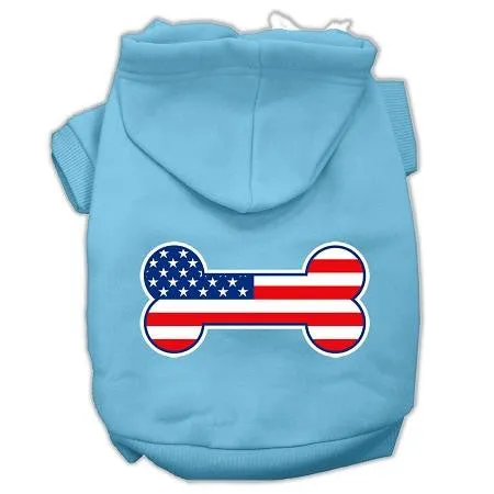 Bone Shaped American Flag Screen Print Pet Hoodies Baby Blue XL (16)