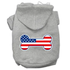 Bone Shaped American Flag Screen Print Pet Hoodies Grey Size S (10)