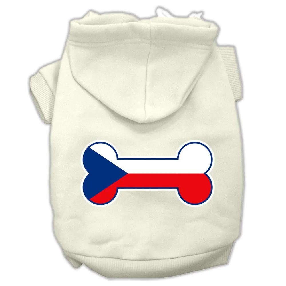 Bone Shaped Czech Republic Flag Screen Print Pet Hoodies Cream XS (8)