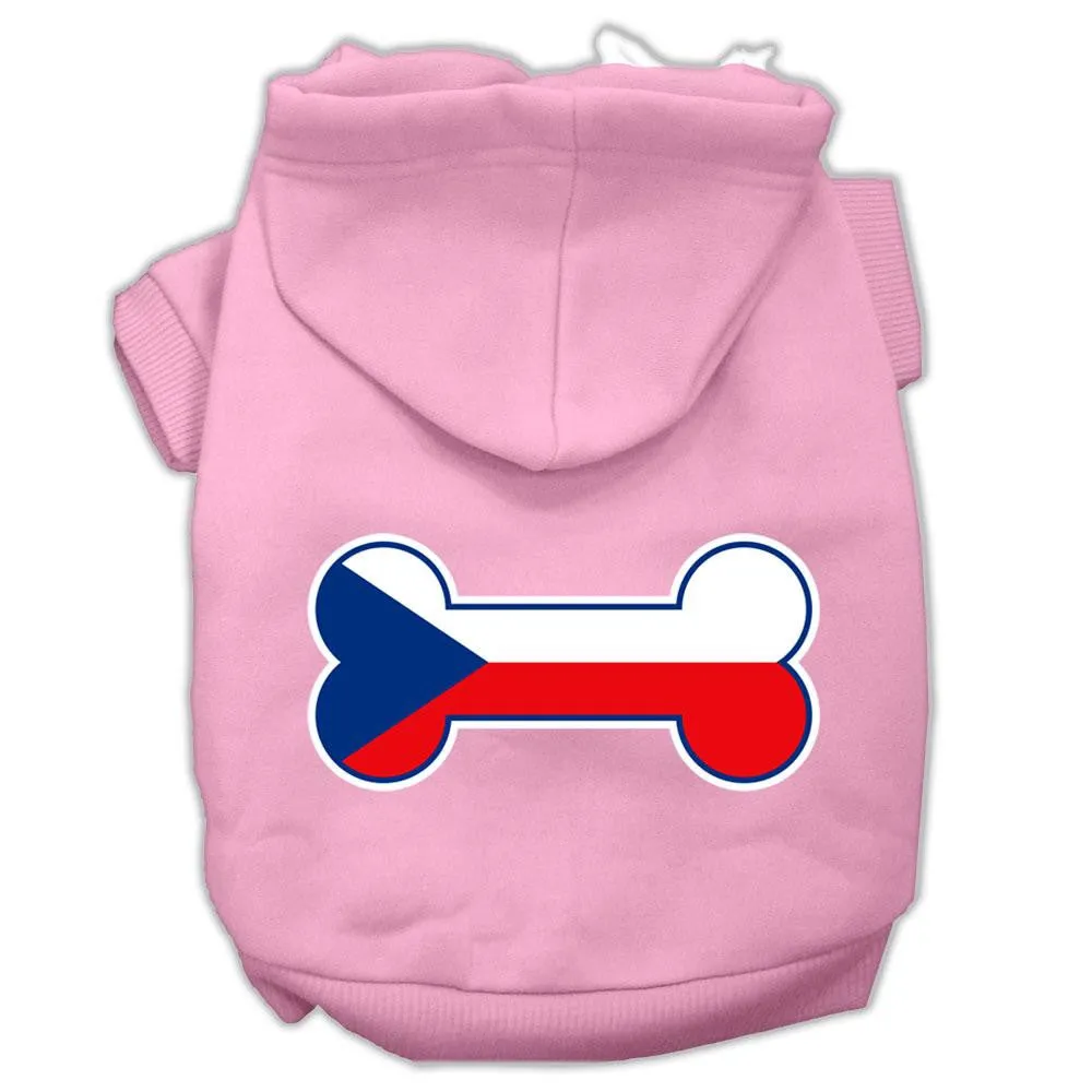 Bone Shaped Czech Republic Flag Screen Print Pet Hoodies Light Pink Size XL (16)