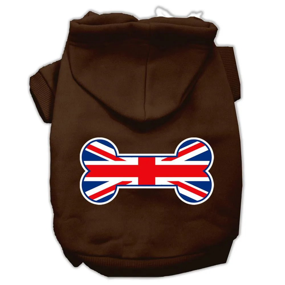 Bone Shaped United Kingdom (Union Jack) Flag Screen Print Pet Hoodies Brown Size XXXL (20)