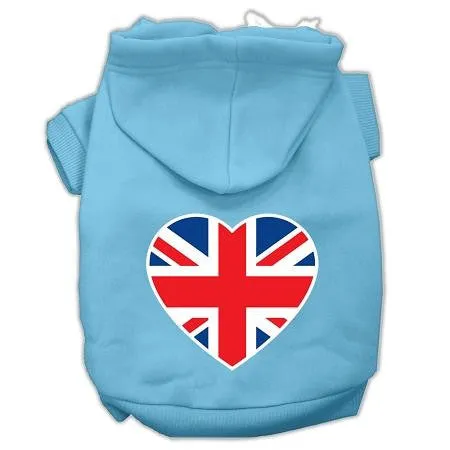 British Flag Heart Screen Print Pet Hoodies Baby Blue Size Sm (10)