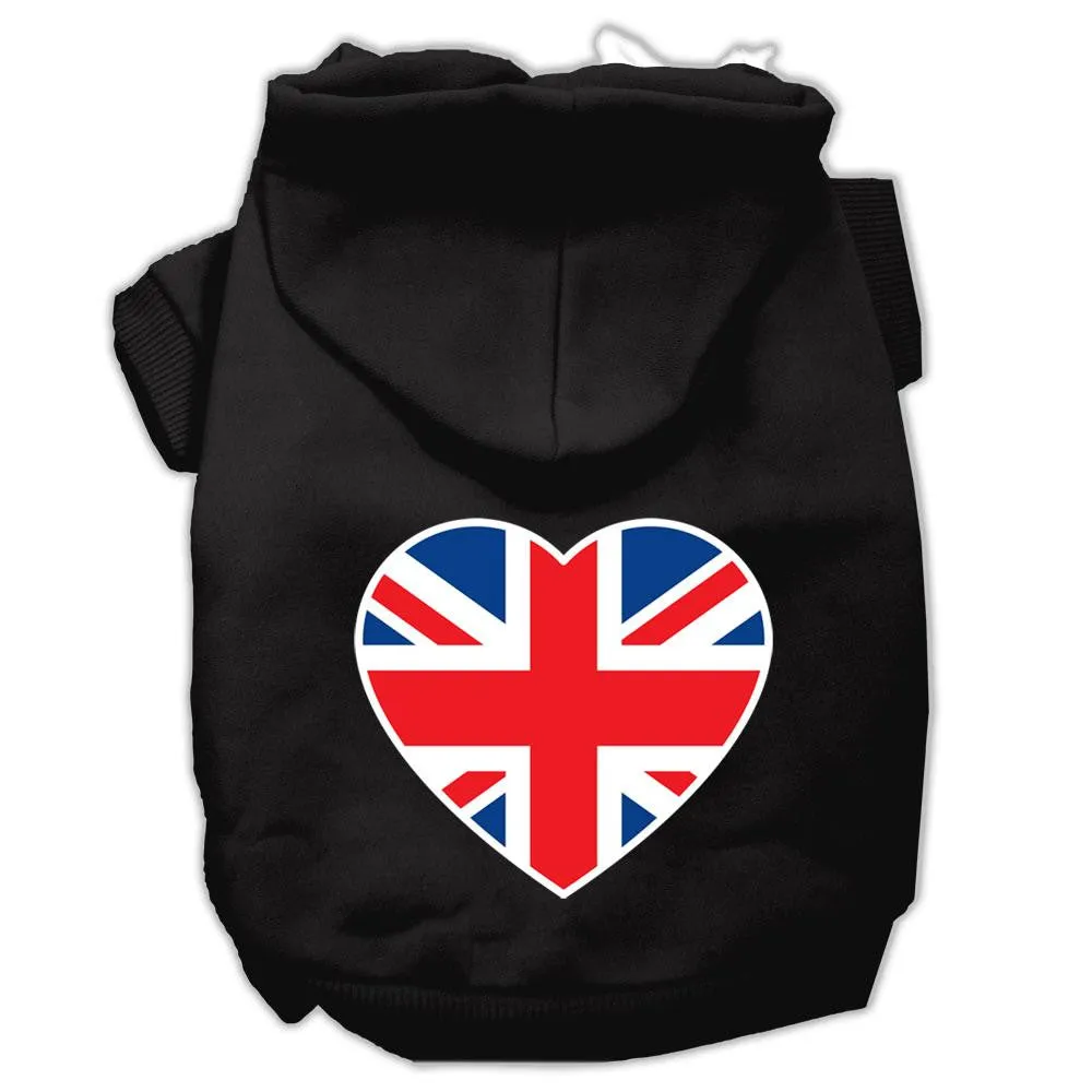 British Flag Heart Screen Print Pet Hoodies Black Size Med (12)