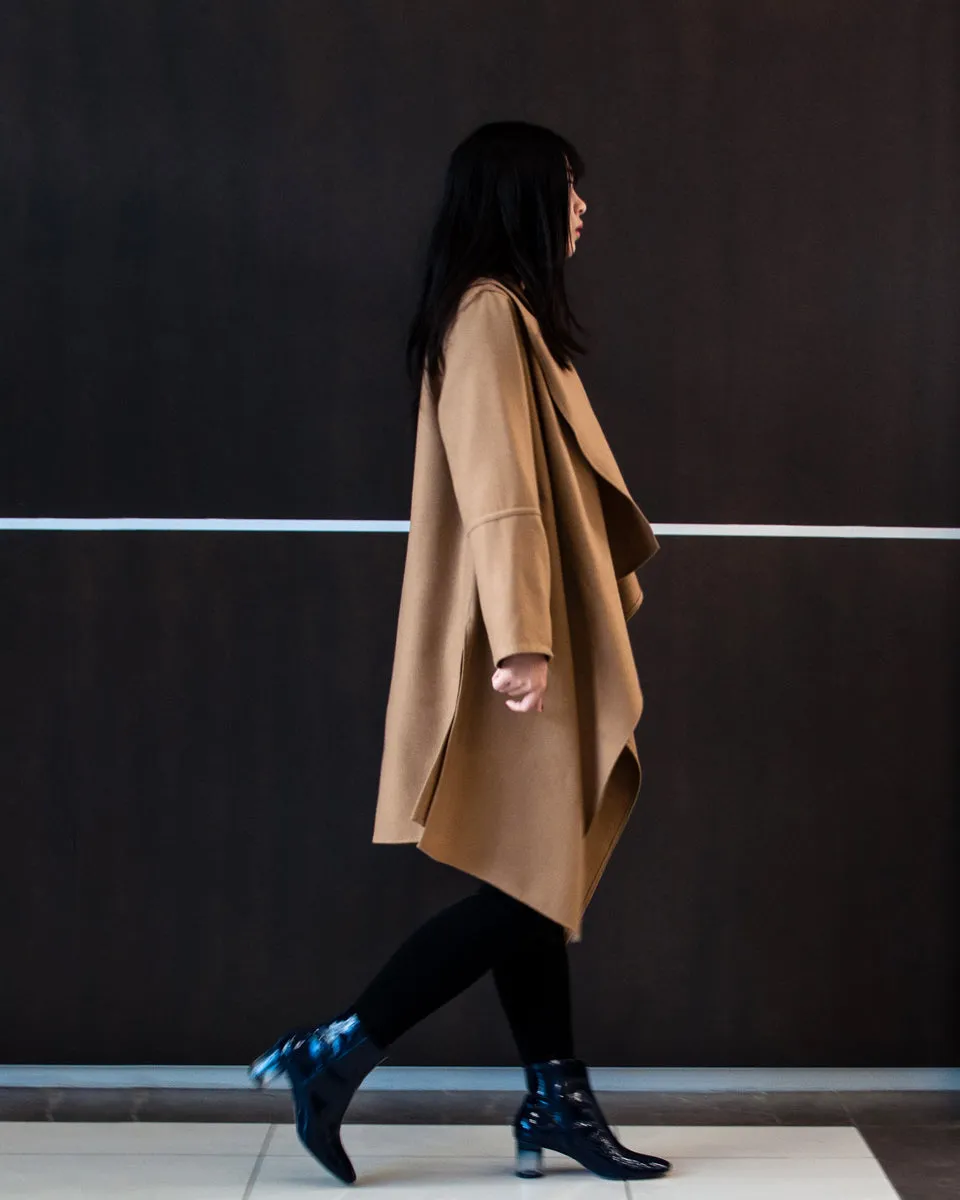 Camel Wool Coat w/wraparound Collar