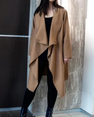 Camel Wool Coat w/wraparound Collar