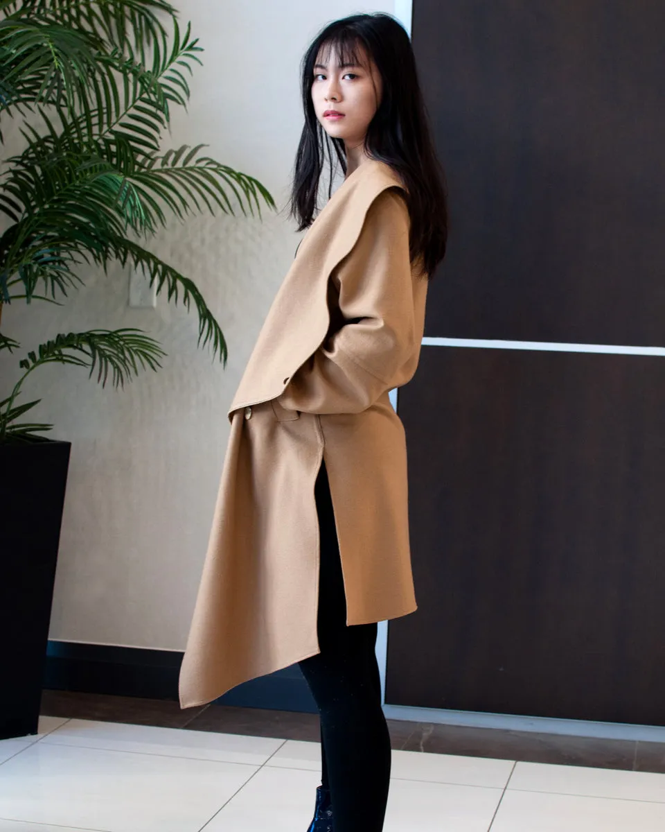 Camel Wool Coat w/wraparound Collar