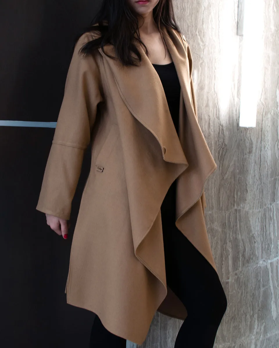 Camel Wool Coat w/wraparound Collar