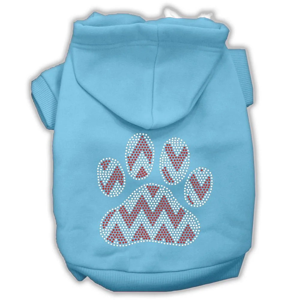 Candy Cane Chevron Paw Rhinestone Dog Hoodie Baby Blue L (14)