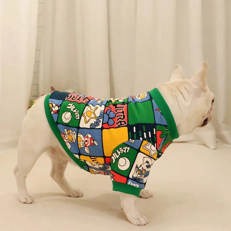 Cartoon Spring Autumn Dog Sweaters for Pugs, Corgis, and Bulldogs - Cute Pet Apparel for Short and Fat Dogs