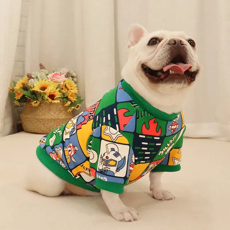 Cartoon Spring Autumn Dog Sweaters for Pugs, Corgis, and Bulldogs - Cute Pet Apparel for Short and Fat Dogs