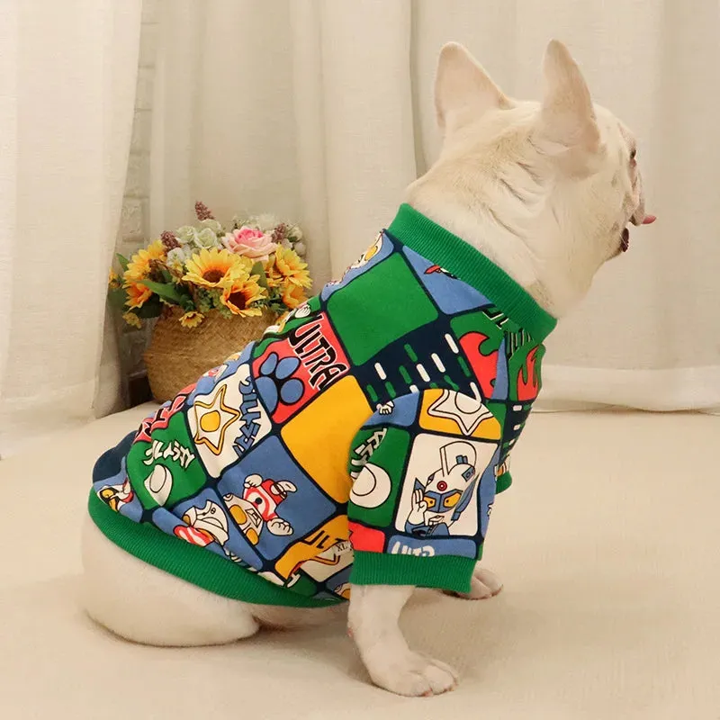 Cartoon Spring Autumn Dog Sweaters for Pugs, Corgis, and Bulldogs - Cute Pet Apparel for Short and Fat Dogs