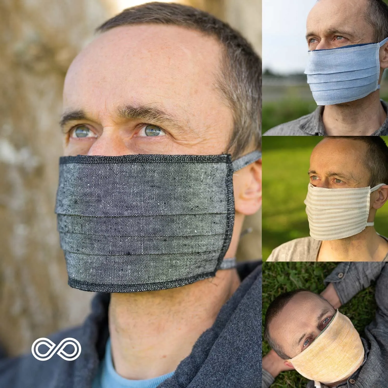 CLEARBROOK 2-Layer Reversible Hemp - Organic Cotton Face Mouth Mask / Dust-Allergen-Pollen Mask With Filter Pocket (Elastic-Free) (Washable)