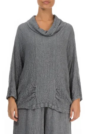 Cowl Neck Grey Wool Blouse