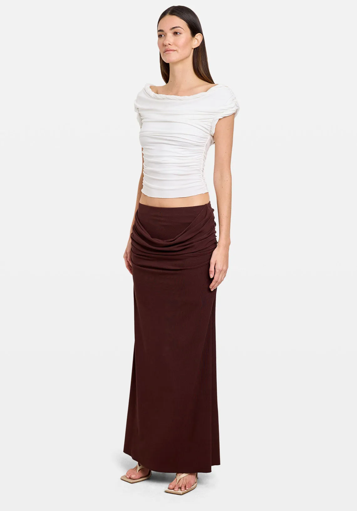 DRAPED COWL SKIRT COFFEE