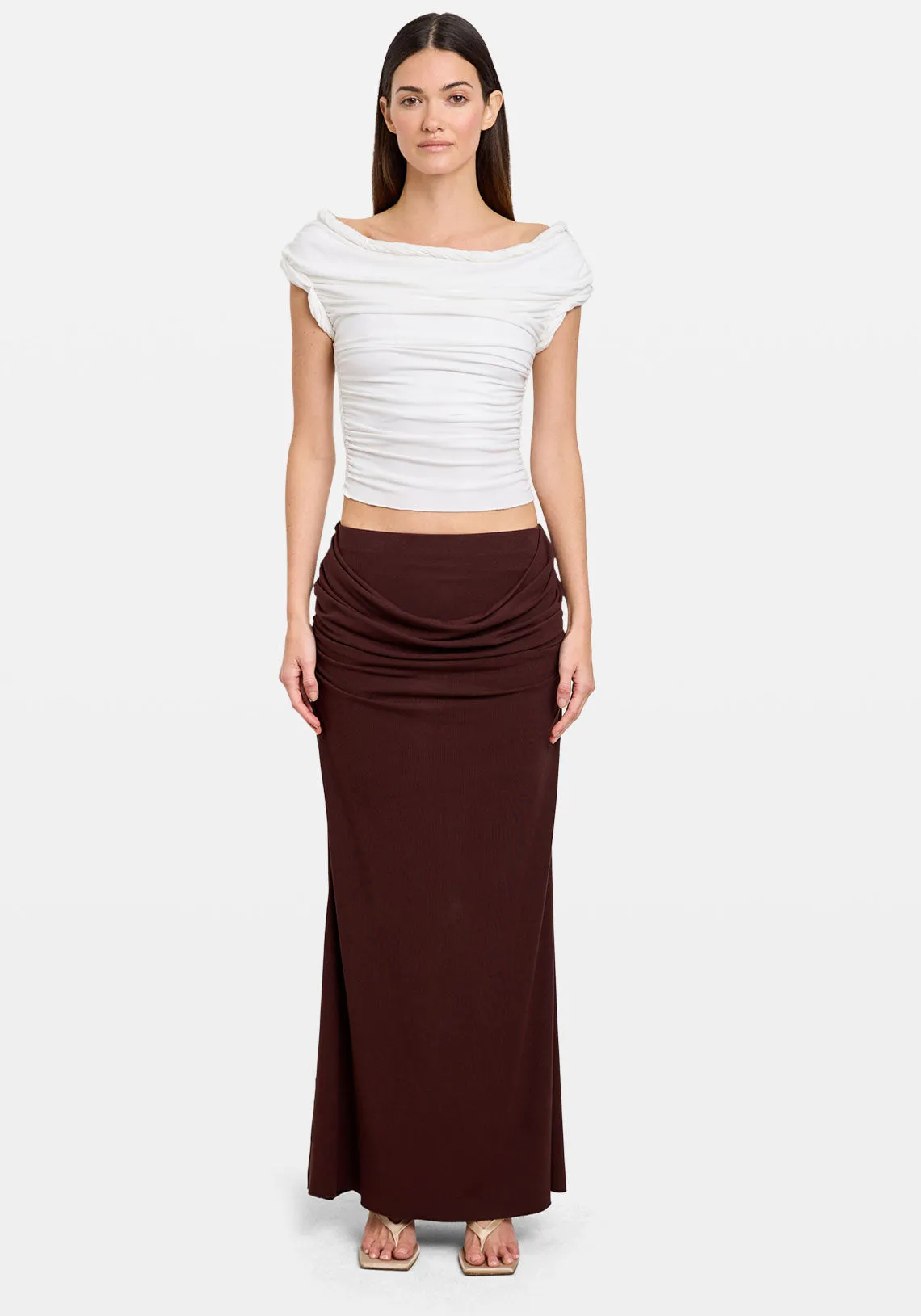 DRAPED COWL SKIRT COFFEE