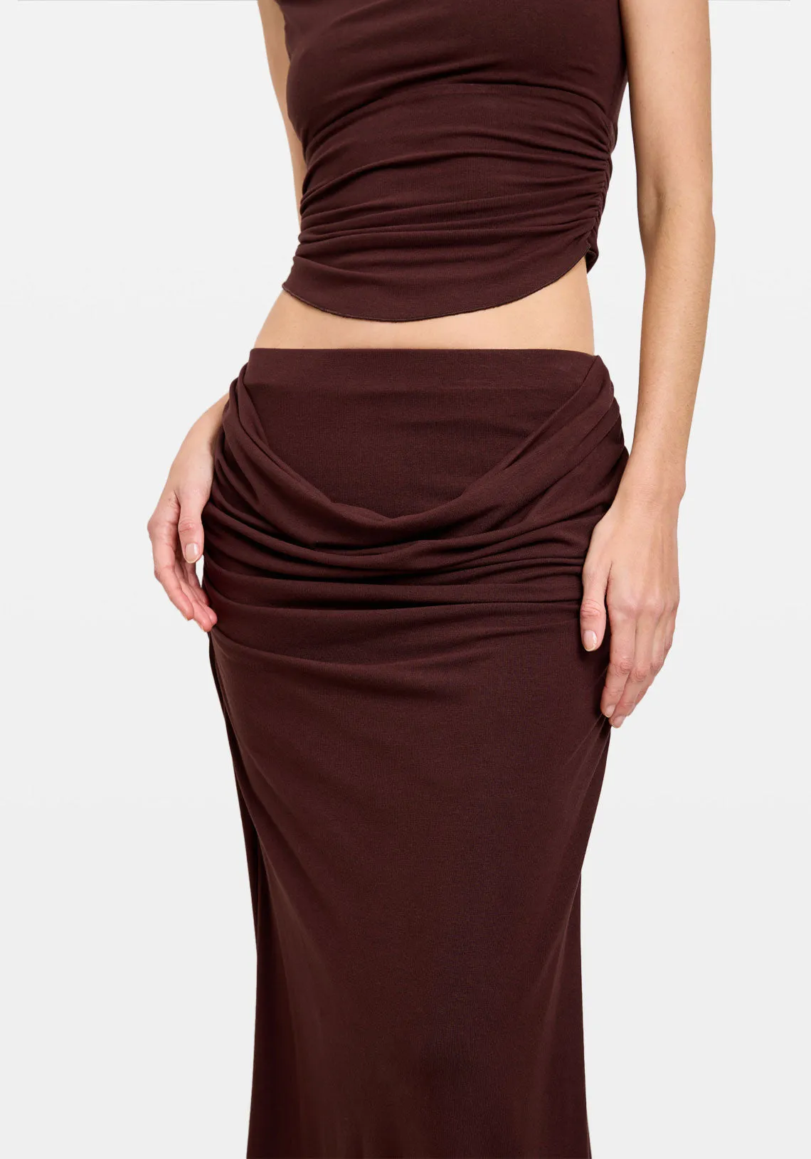 DRAPED COWL SKIRT COFFEE