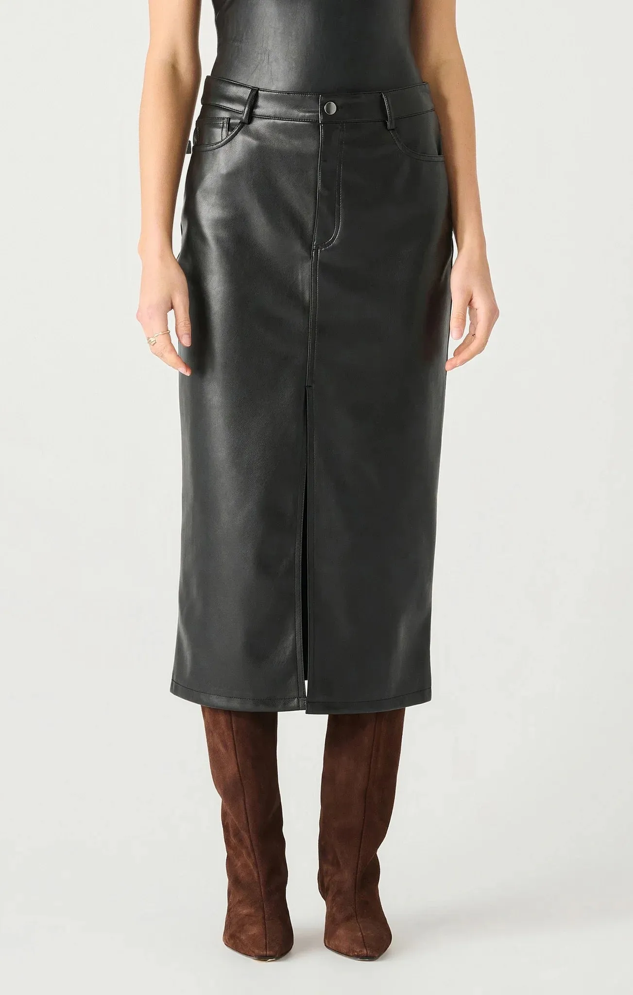 DX Faux Leather Midi Skirt