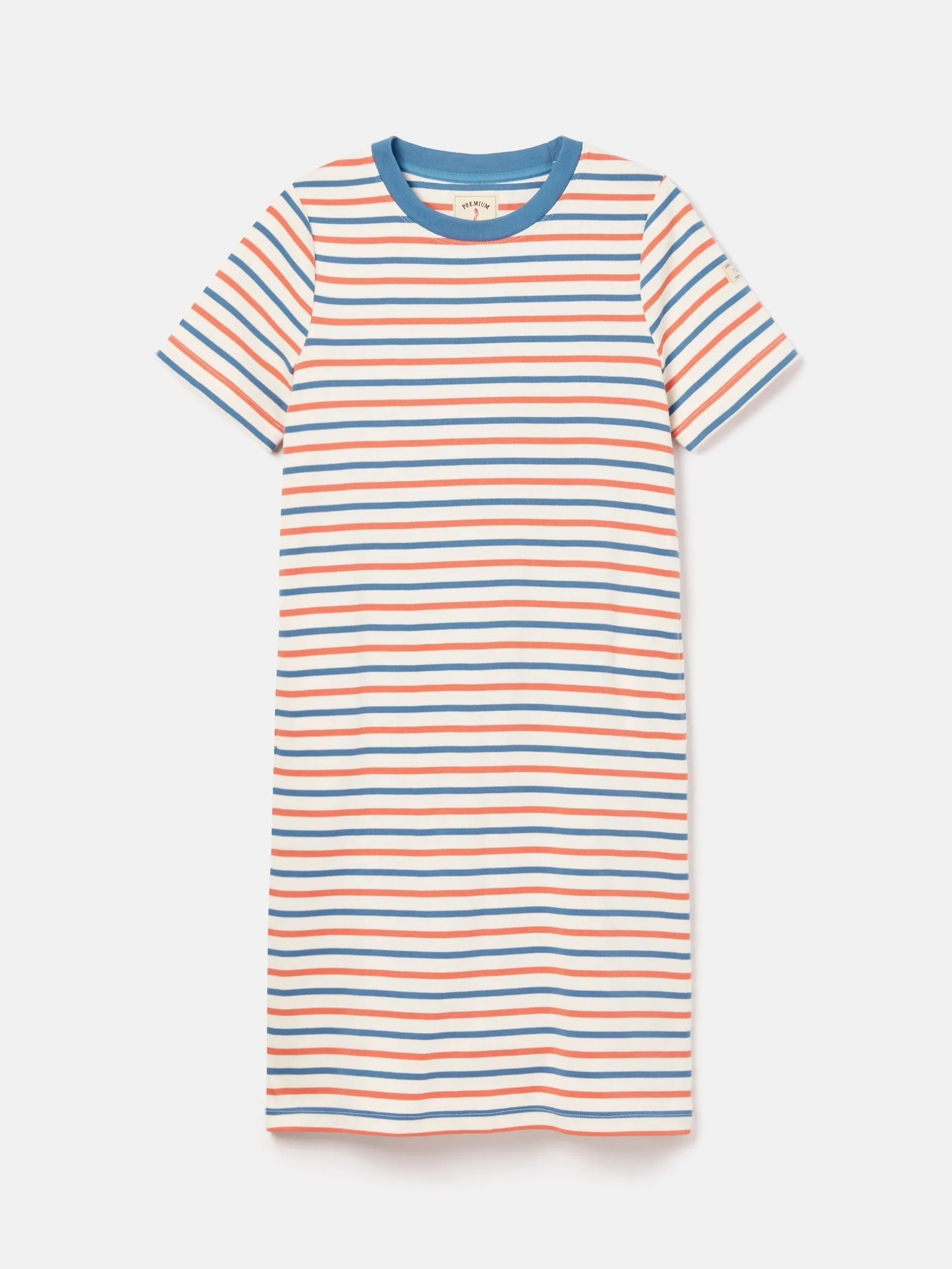 Eden Coral & Blue Striped Short Sleeve Jersey Dress With Pockets