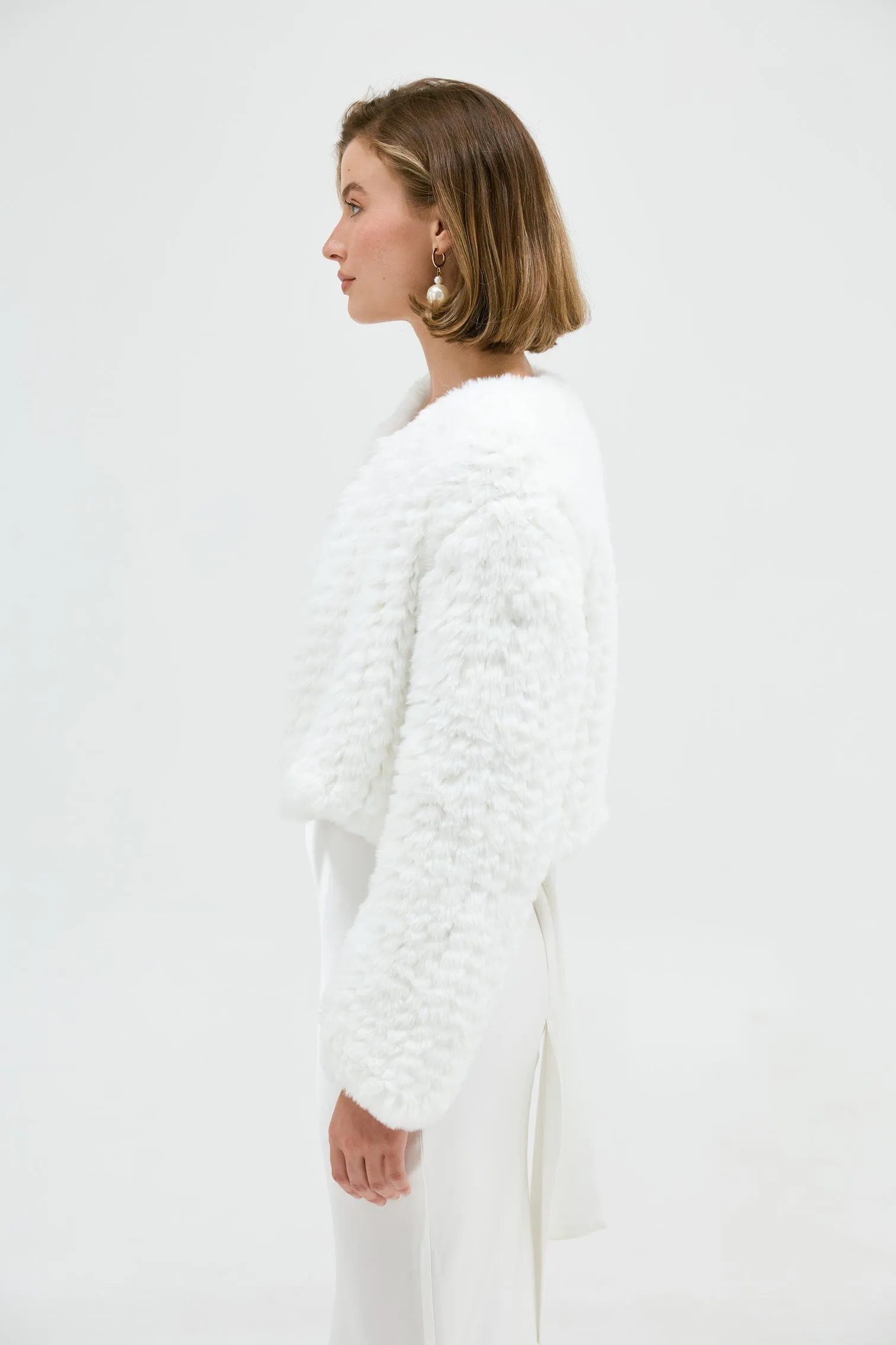 Faux Lola Crop Jacket - White