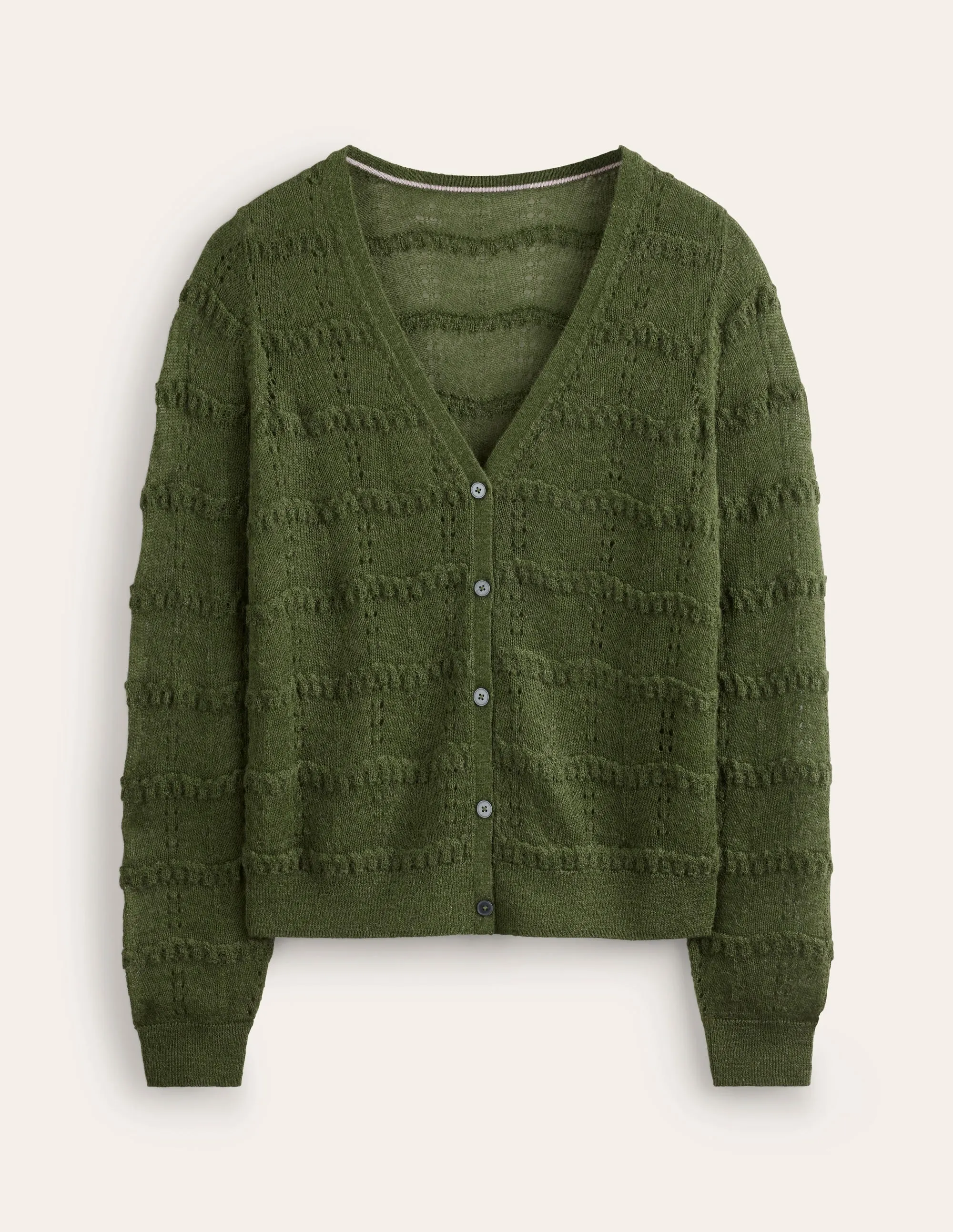 Fluffy Pointelle Cardigan-Garden Green