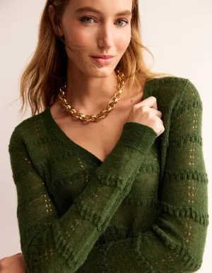 Fluffy Pointelle Cardigan-Garden Green