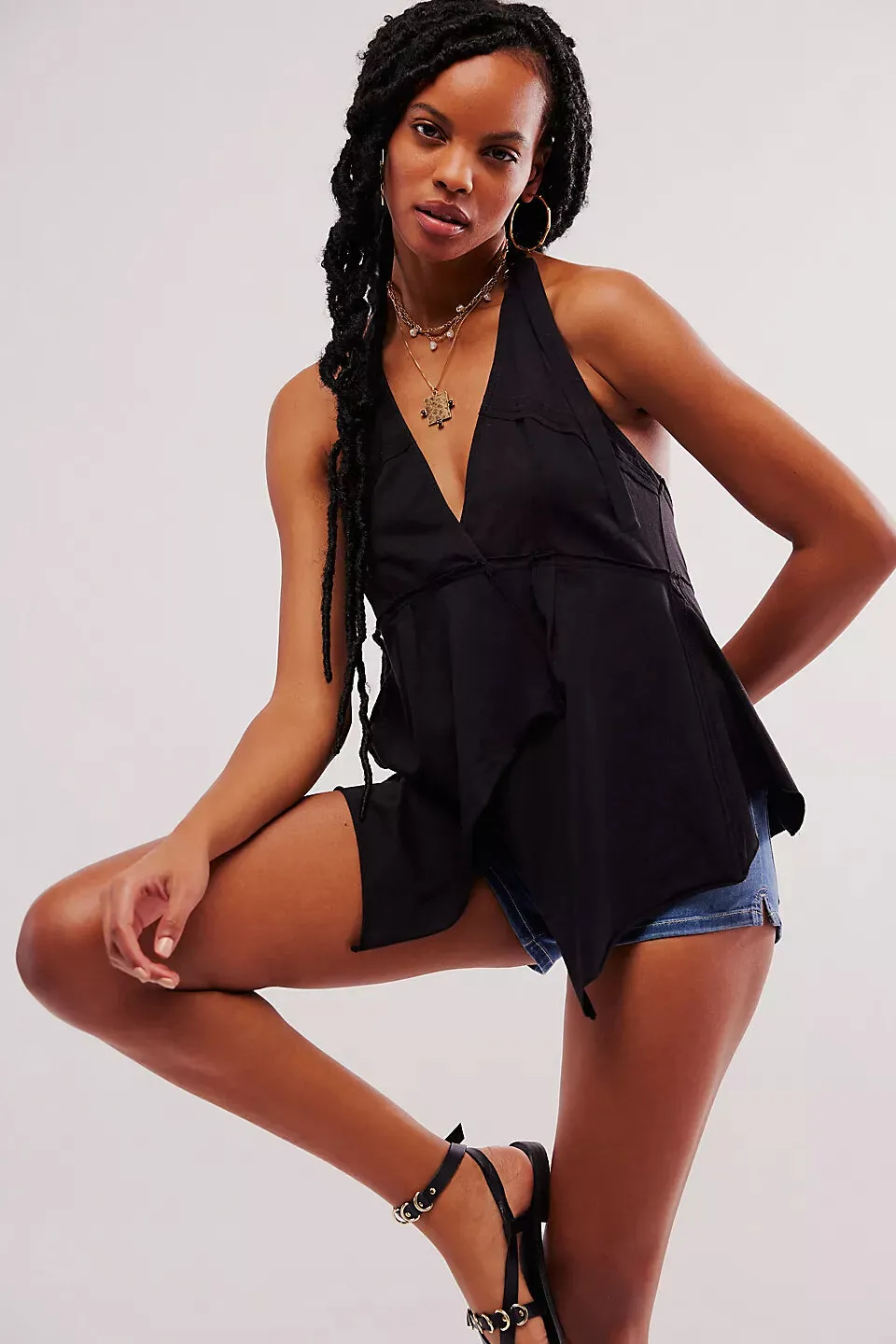 Free People Layla Halter Top Tunic in Black