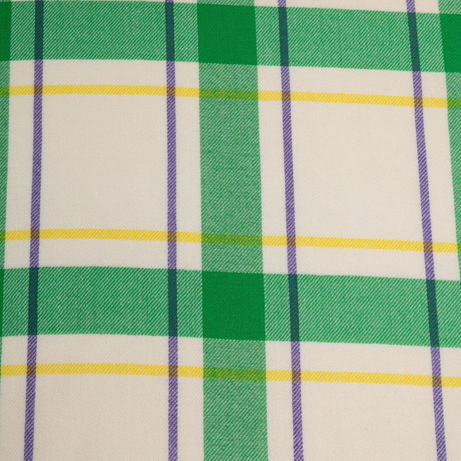 Green & Ivory Wool & Silk Blend Tartan