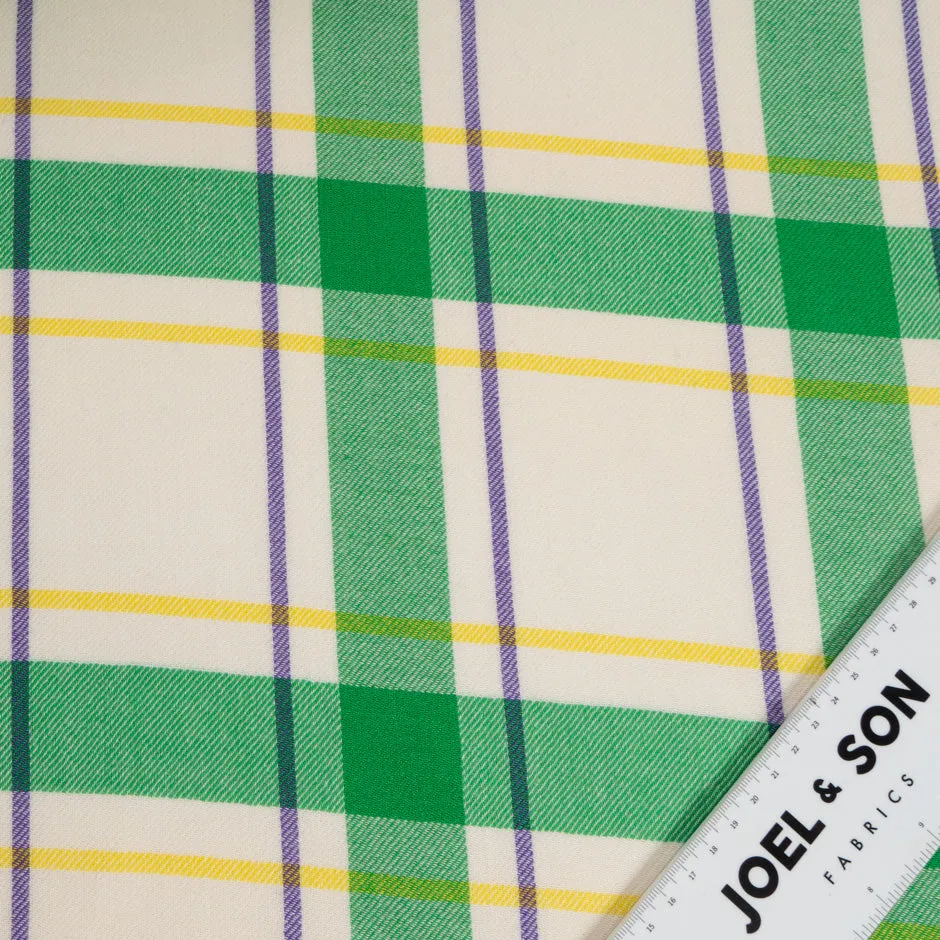 Green & Ivory Wool & Silk Blend Tartan