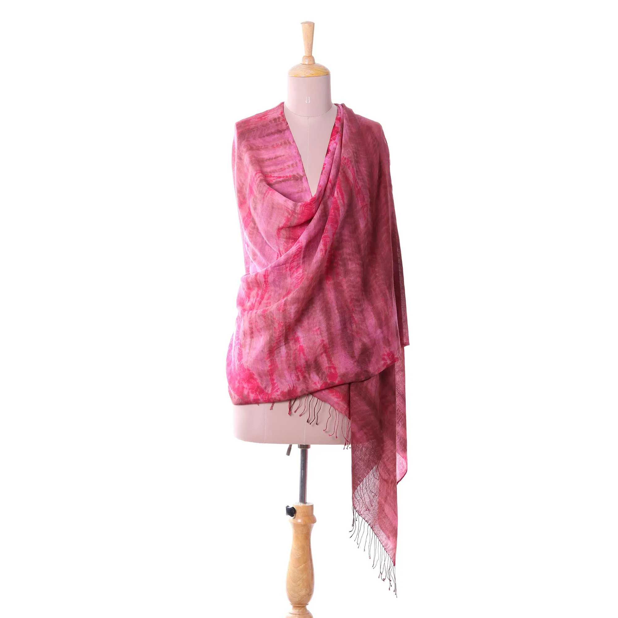 Handmade Tie-Dyed Ruby Red Cotton Shawl with Fringe - Ruby Tides | NOVICA