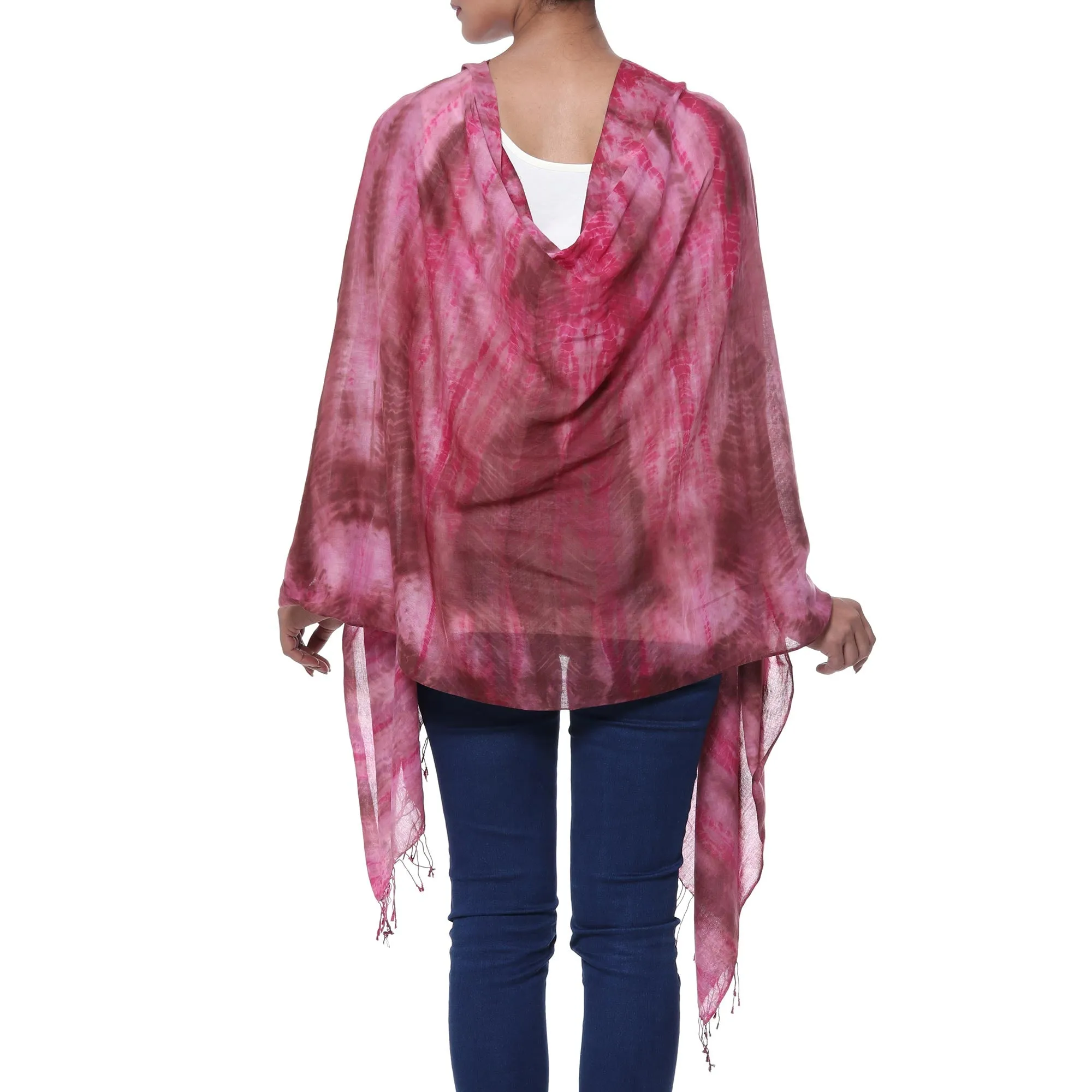 Handmade Tie-Dyed Ruby Red Cotton Shawl with Fringe - Ruby Tides | NOVICA