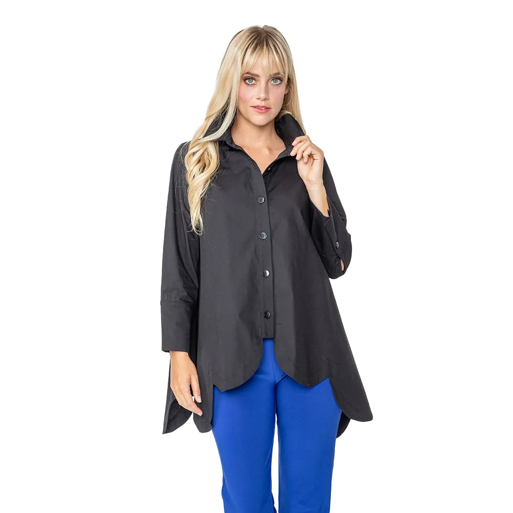 IC Collection Scalloped Cotton Blouse in Black - 2585B-BK - Size M Only!