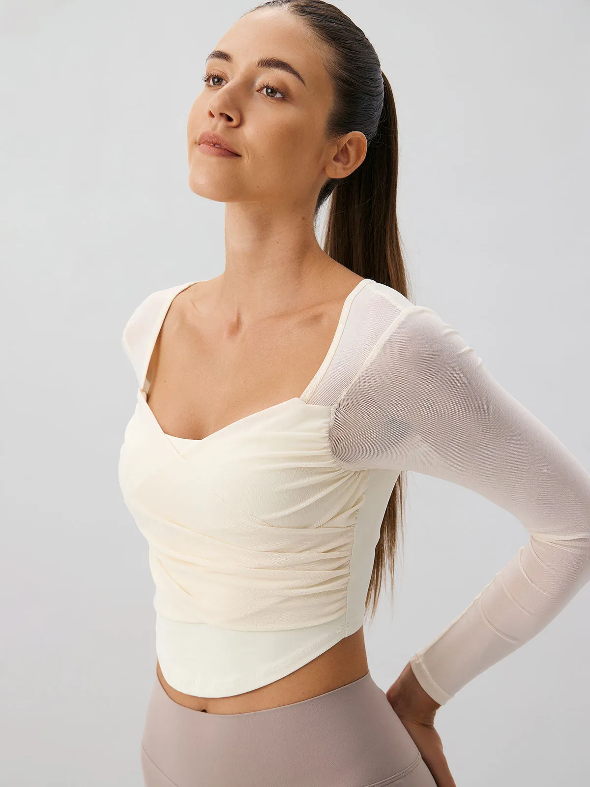 Ivory Backless Long Sleeve Top - Light Support