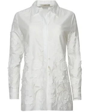 Ivory Embroidered Rococo Button Up Blouse