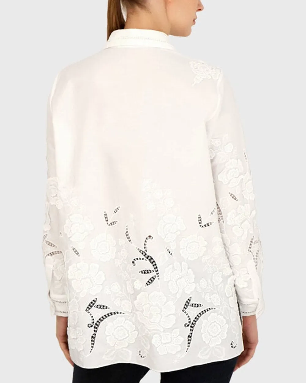 Ivory Embroidered Rococo Button Up Blouse