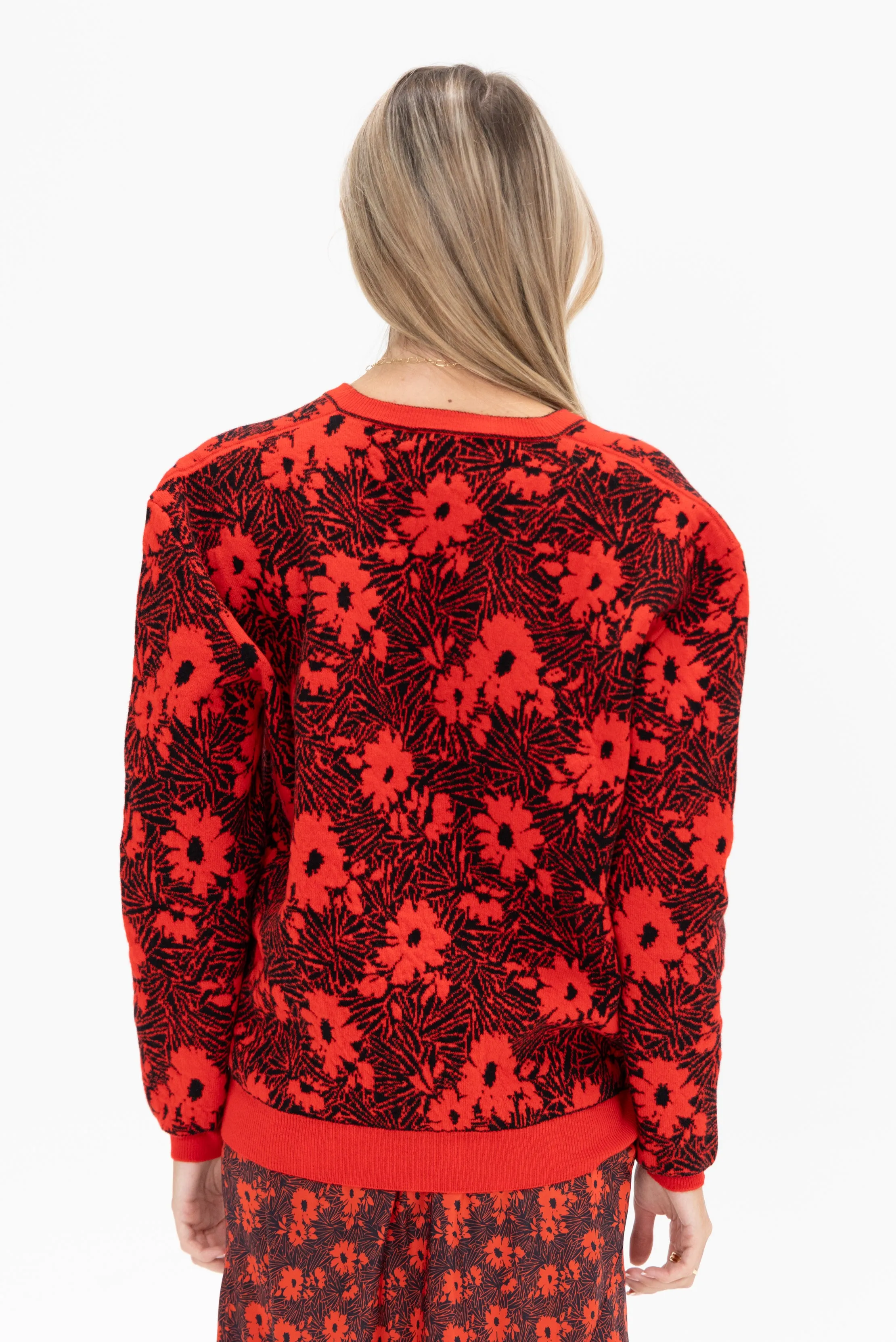 Long Sleeve V-neck Knit, Black & Red