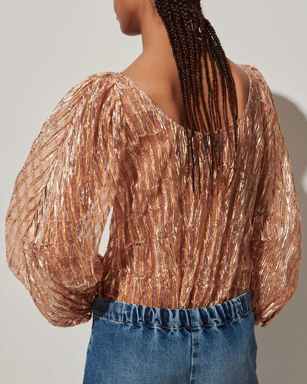 Metallic Peach Swoop Blouse