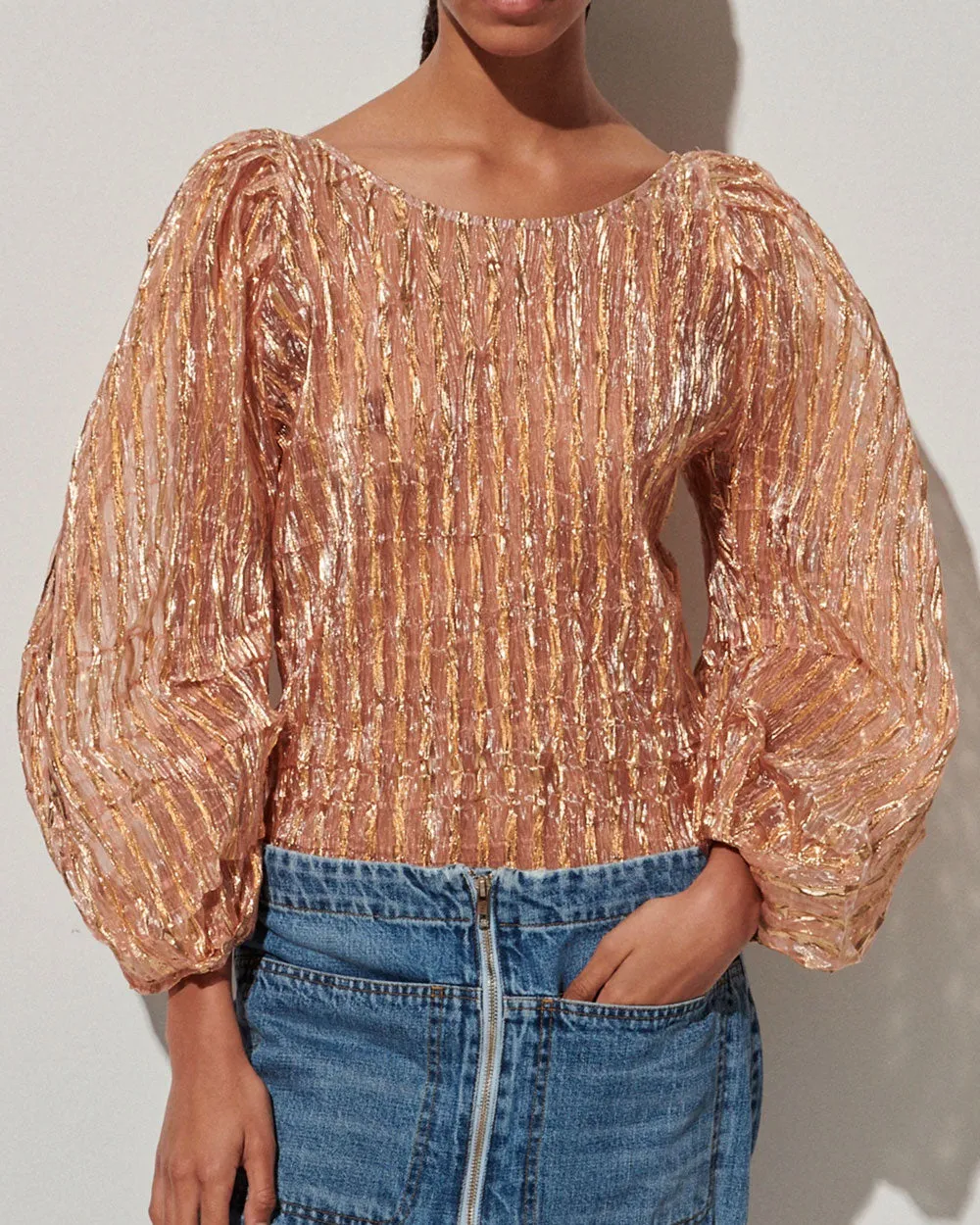 Metallic Peach Swoop Blouse